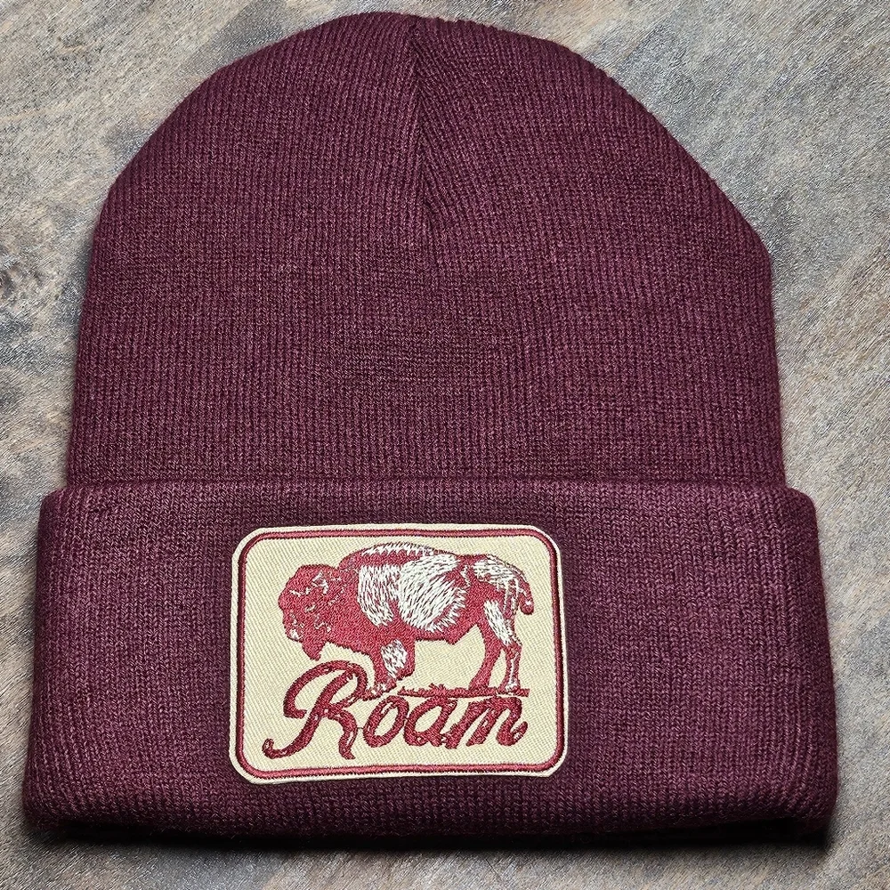 NWT MAROON Soft Knit Beanie With Embroidered Patch